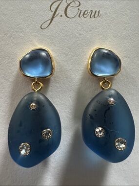 J. Crew Navy Blue Glass Drop Earrings with Crystal Accents